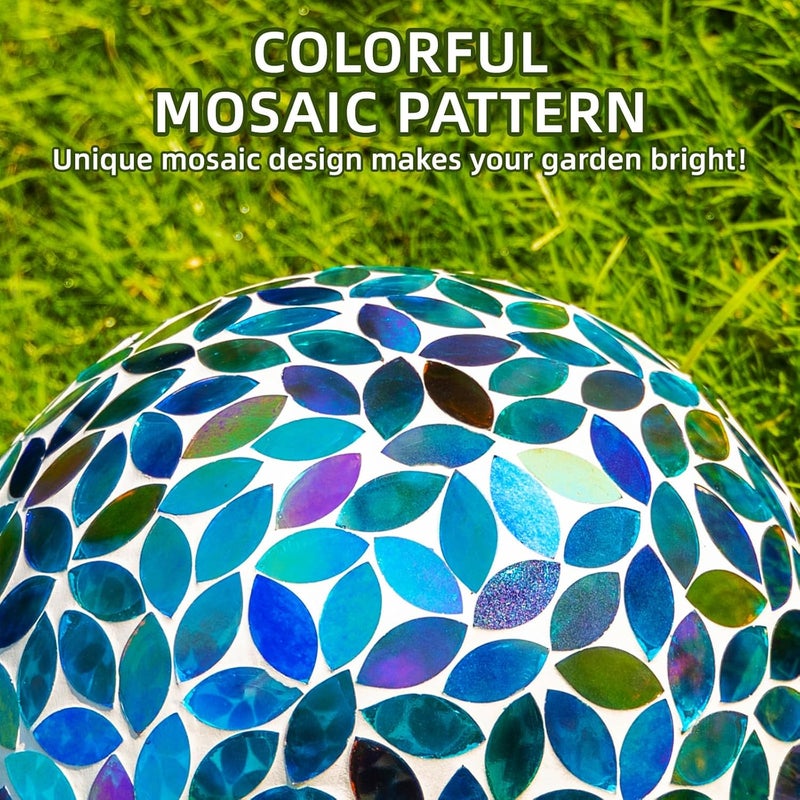 VOREEN Mosaic Glass Gazing Ball, 10" Handmade Reflective Garden Globe, Outdoor Patio Lawn Yard Decor Sphere, Blue & Amber Colorful Design - Image 4